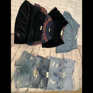 Hollister and Abercrombie shorts and skirts size 3 or 26 waist.